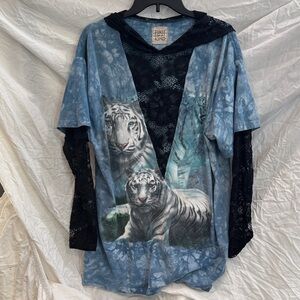 First of a Kind Blue Tiger Print Women's Top